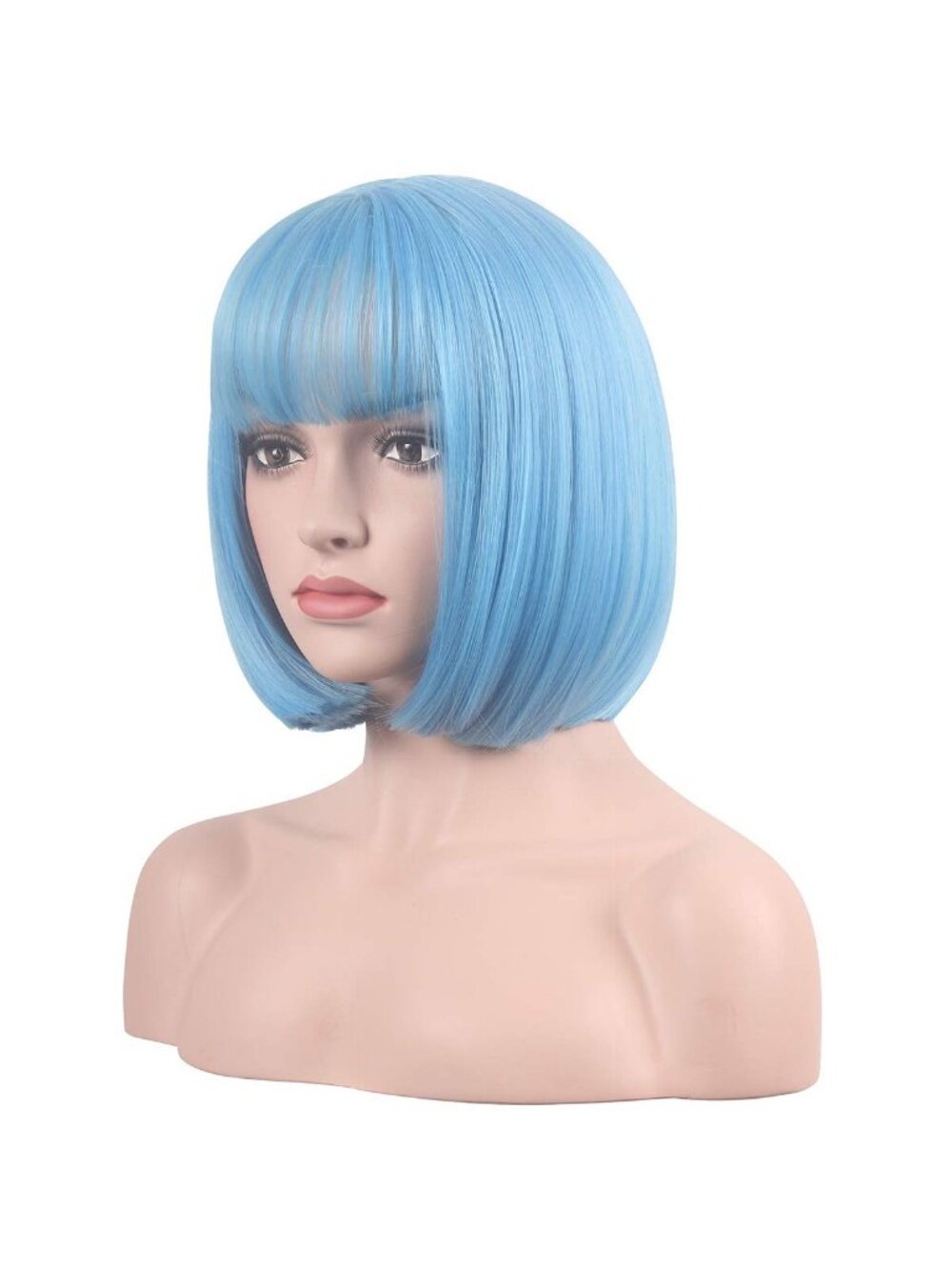 Women's Light Blue 12 Inch Straight Blue Bob Wig Synthetic Cosplay Costume Hair